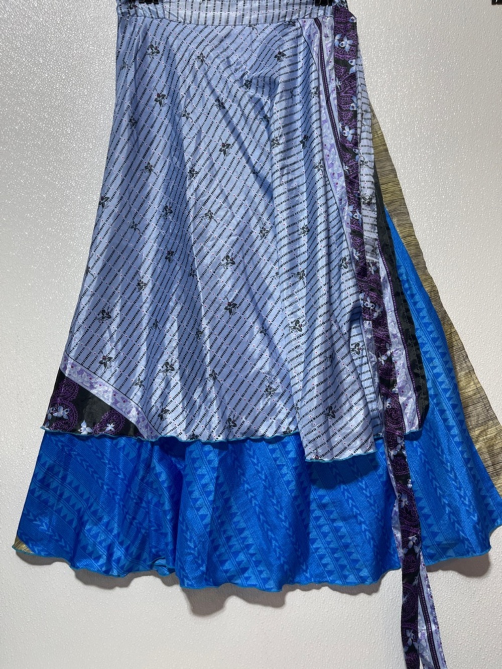 2/$60 SILK Blue & Light Gray Layered Magic Wrap Skirt